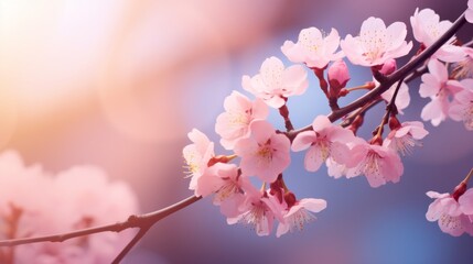 Spring Cherry blossoms, pink flowers. Spring concept. Copy space - obrazy, fototapety, plakaty