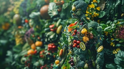 Human Anatomy Composed of Healthy Vegetables and Fruits in a Natural Scene - obrazy, fototapety, plakaty