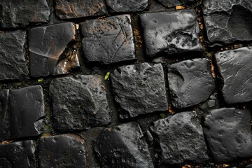 Uneven Black cobble stone. Wall street. Generate Ai