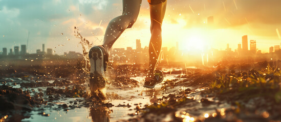 close up running trail after rain describes passion spirit persistent consistency concept background