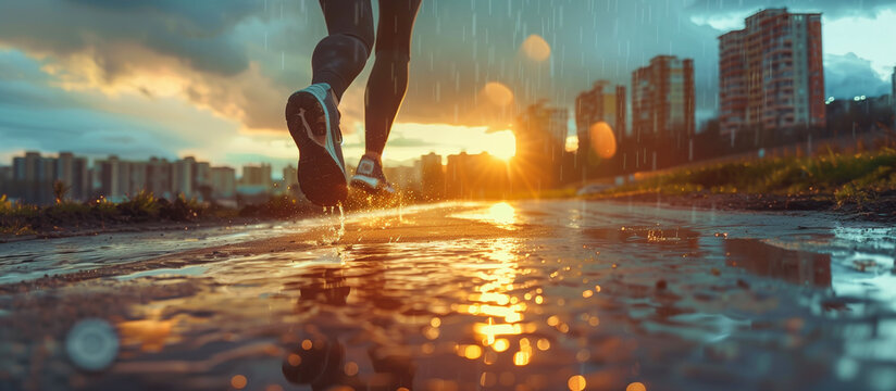 close up running trail after rain describes passion spirit persistent consistency concept background