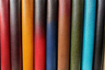 Unique textures and bright colors featured in an assortment of leather rolls.