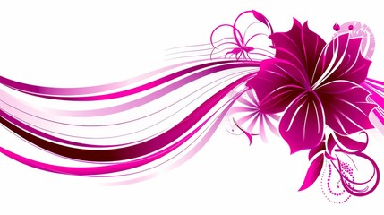 a pink flower on a white background with a long, flowing, pink flower on the bottom of the image.