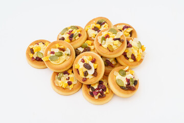 Tart shell cookies on white background