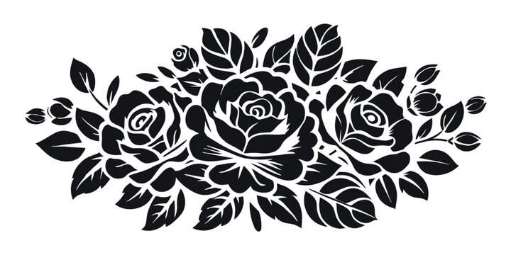 Retro old school roses for chicano tattoo outline. Monochrome line art, ink tattoo. Black and white vector design of a classic bouquet of roses suitable for various designs