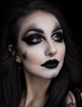 Beautiful young woman with halloween makeup. Gothic beauty.