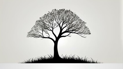 silhouette of tree on white background with copy space, for design