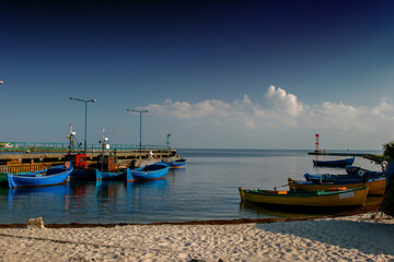 Tourist port, summer panorama on a sunny day
