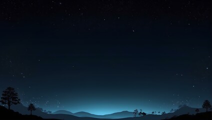 silhouette of landscape at night with stary sky, background with copy space, space for text and design  - obrazy, fototapety, plakaty