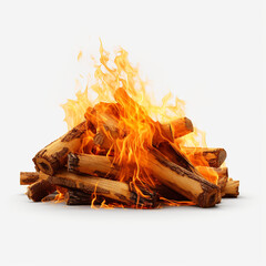 Fire logs isolated on transparent or white background сreated with Generative Ai