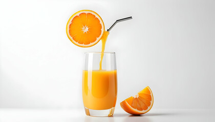 glass of orange juice isolated on a white background