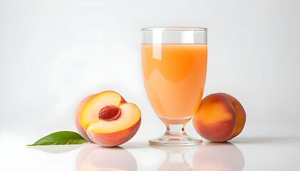 glass of peach juice isolated on a white background