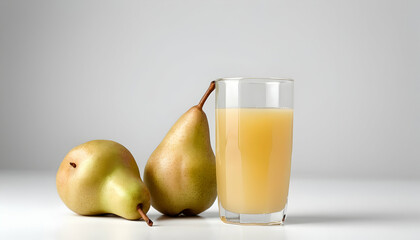 glass of pear juice on a white background
