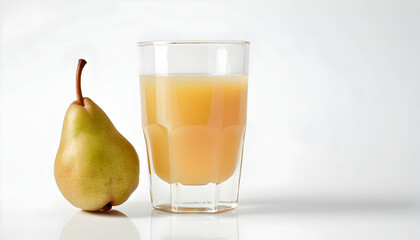 glass of pear juice on a white background