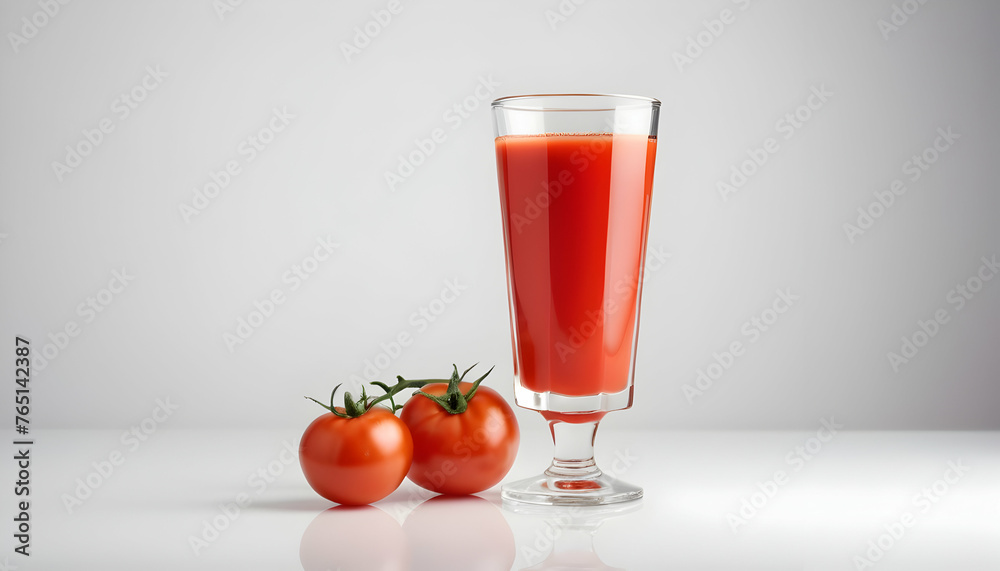 Wall mural glass of tomato juice isolated on a white background