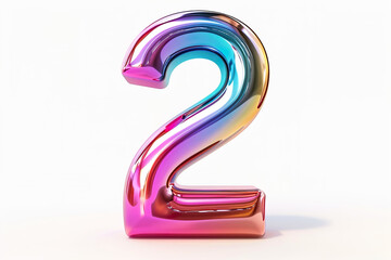 Glossy holographic number 2 two isolated on white background