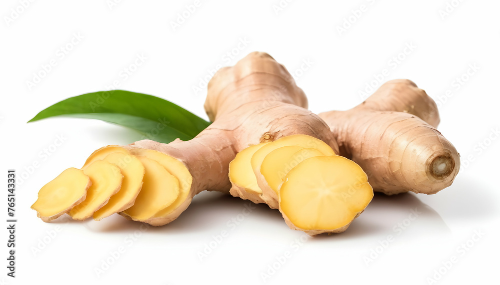 Wall mural fresh ginger isolated on white background