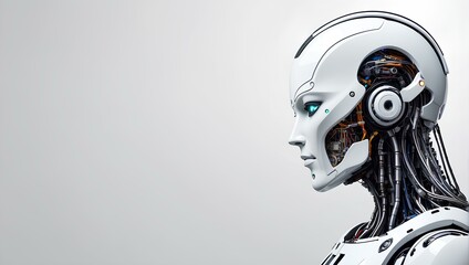 ai robotic man on white background with copy space, space for text and design 