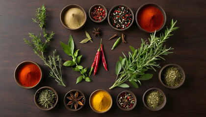 Obraz na płótnie Canvas Fresh spices and herbs on a table