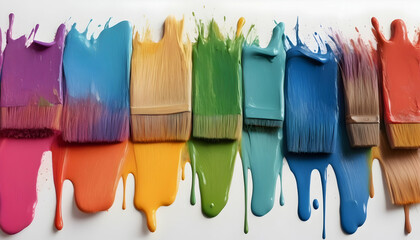 multicolor paint brush texture on white background