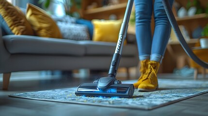 Cleaning with Electric Vacuum Cleaner on a carpet generative ai