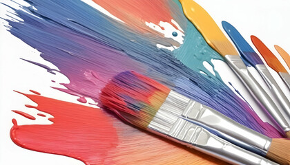 multicolor paint brush texture on white background