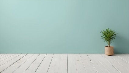 lonely plant in empty room with green wall, interior room with copy space, space for text and design 