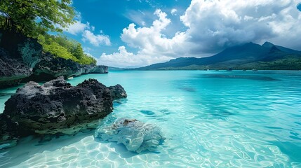 Fototapeta na wymiar beach with crystal clear water tropical island landscape generative ai