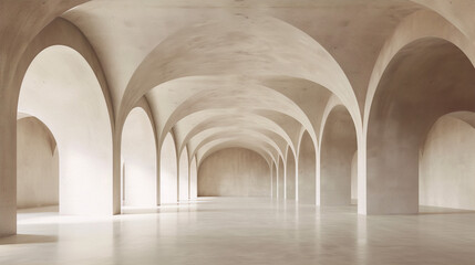 3D rendering of a long arched hallway with a minimalist and futuristic style - obrazy, fototapety, plakaty
