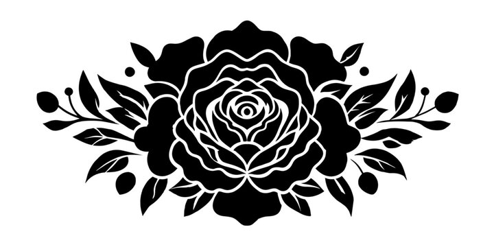 Mexican retro old school roses for chicano tattoo outline. Monochrome line art, ink tattoo. Sophisticated black and white floral pattern suitable for various creative projects
