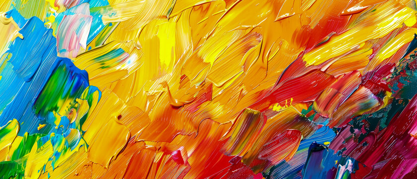 Abstract oil paint pattern in the form of multicolored large brush strokes. Artistic color scheme: red, blue, green, yellow.