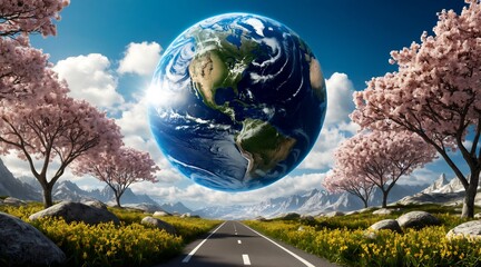 earth day concept, save the world, globe on moss, globe and forest, eco-friendly, planet earth,...