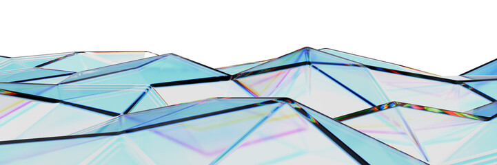 Geometric triangular glass background. Futuristic modern glass structure for technology design. 3D rendering.
