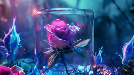 Elegant rose in a glass bowl. AI generation.
