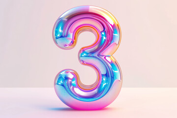 Glossy holographic number 1 one isolated on white background