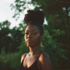 Portrait of a young African American woman in natural light