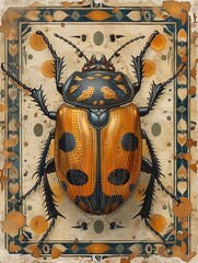 Fototapeta premium Desert Jewel: Ornate Scarab Beetle on Aged Parchment with Egyptian Motifs