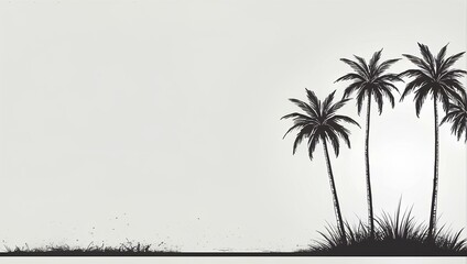silhouette of palm trees and grass on white background with copy space, space for text and design 