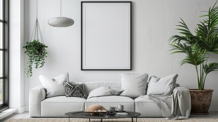 Frame mockup in Living room . Interior mockup with house background.