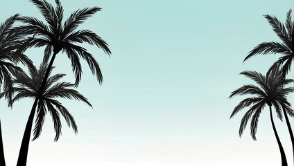 silhouette of palm trees on blue sky background with copy space, space for text and design 