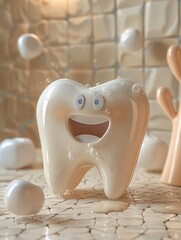 Design a 3D model showing the gentle care of  Sensitive Teeth,  focusing on relief and protection