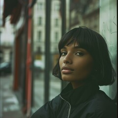 Portrait of a young woman in an urban setting likely for fashion or lifestyle industry