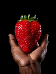 Holding a strawberry in his hand, against a white background сreated with Generative Ai