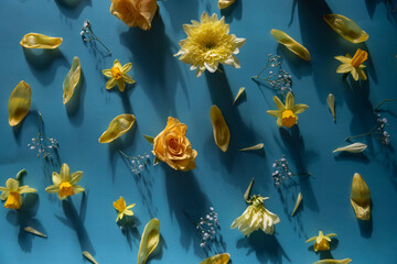 yellow flowers on blue background