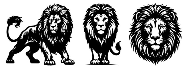 majestic lion portrait vector illustration silhouette laser cutting black and white shape