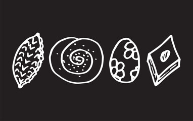 doodle vector set illustration of elements for Novruz holiday on black