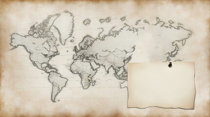 Obraz premium blank paper over old world map on old paper, copy space, space for text and design 