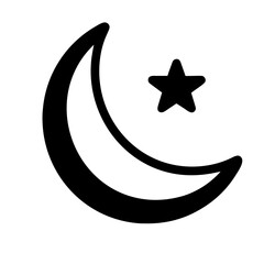 Crescent moon and star icon vector silhouette drawing illustration on a Transparent Background