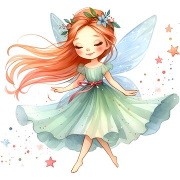 Fairy and Flowers watercolor illustration 