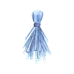 Tassels gift flag party watercolor drawing. Present patry decoration. Festival blue anniversary holiday celebration object. Isolated on white background